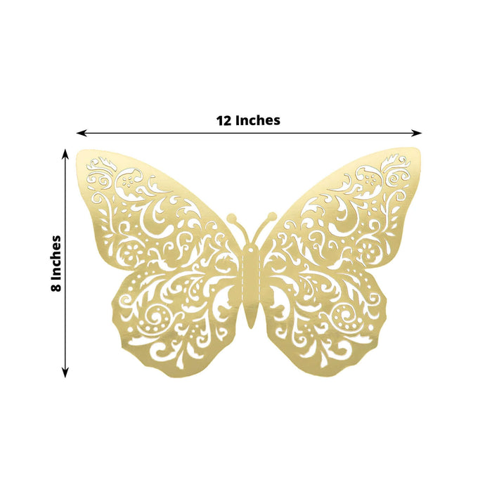 Gold decorative butterfly cutout, 12x8 inches, intricate design.