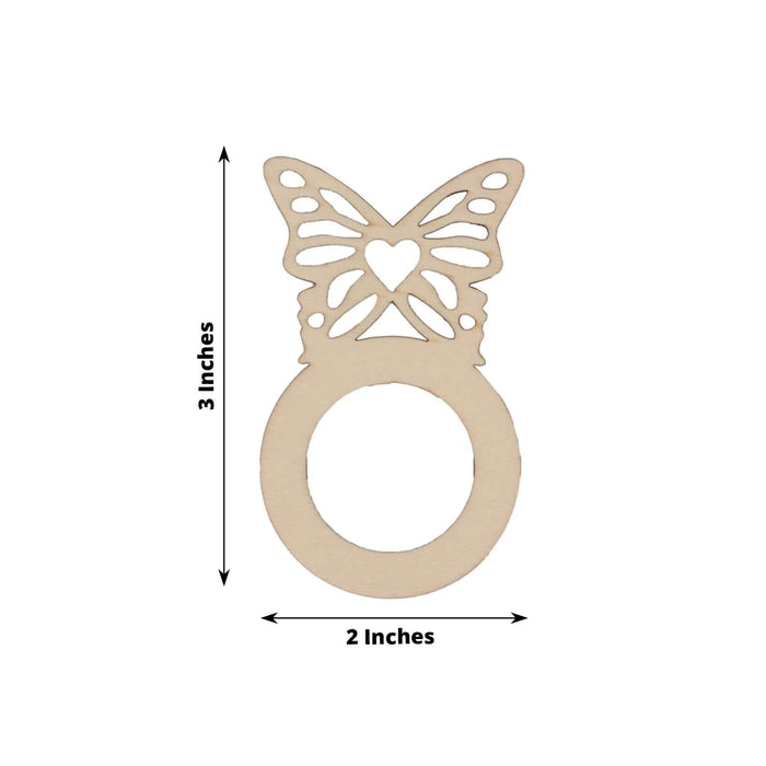 Butterfly-shaped wooden napkin ring, 3x2 inches, on white background.