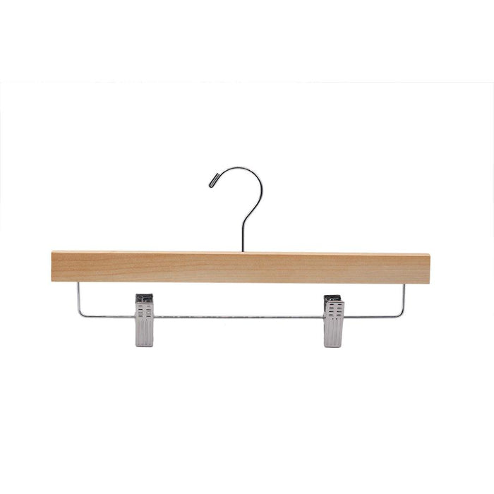 10 Pack Wooden Pant & Skirt Hangers - Non-Slip Clips, Natural Wood