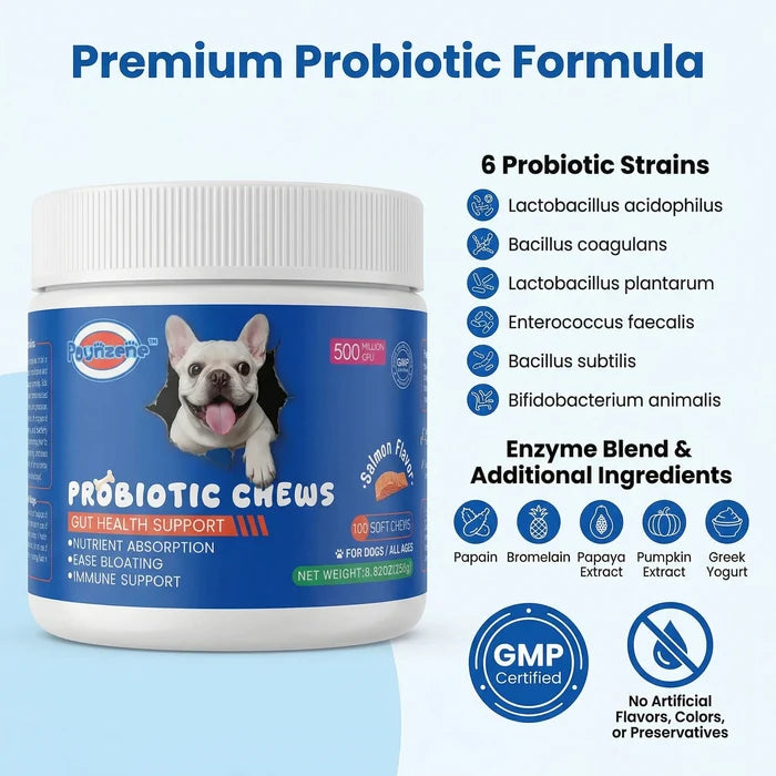【100 Chews】Probiotics for Dogs-  - Relieve stomach sensitivity and dog gut health probiotics - Digestive Remedies Happy Tails Pet Shop Store