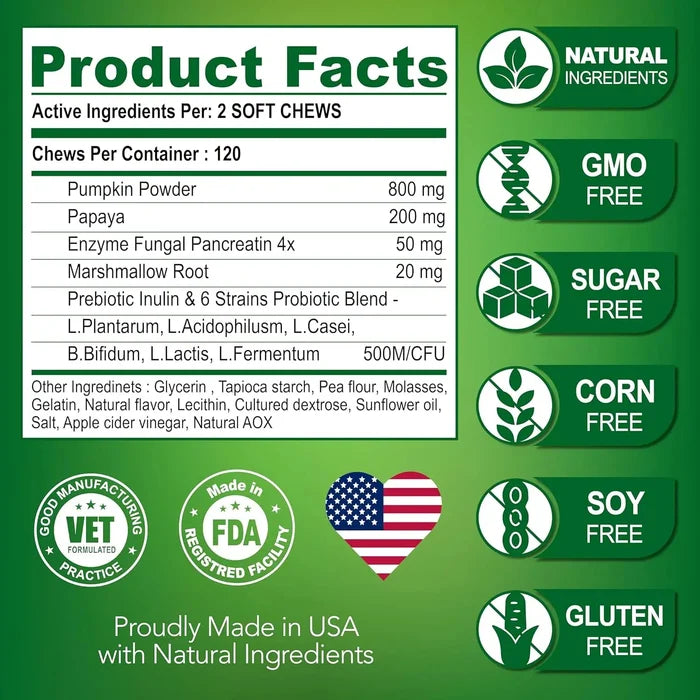 【120 Chews】Probiotics for Dogs-  - Relieve stomach sensitivity and dog gut health probiotics - Digestive Remedies Happy Tails Pet Shop Store