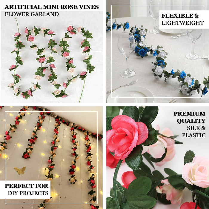Artificial mini rose vines flower garland for DIY projects, flexible and lightweight.