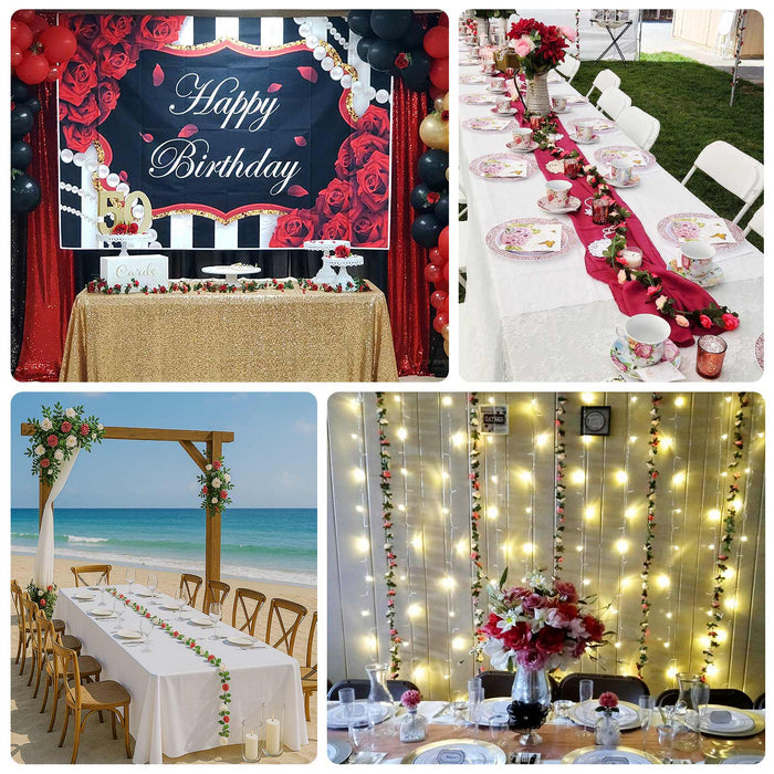 Elegant birthday party decor featuring tables, flowers, and festive decorations.