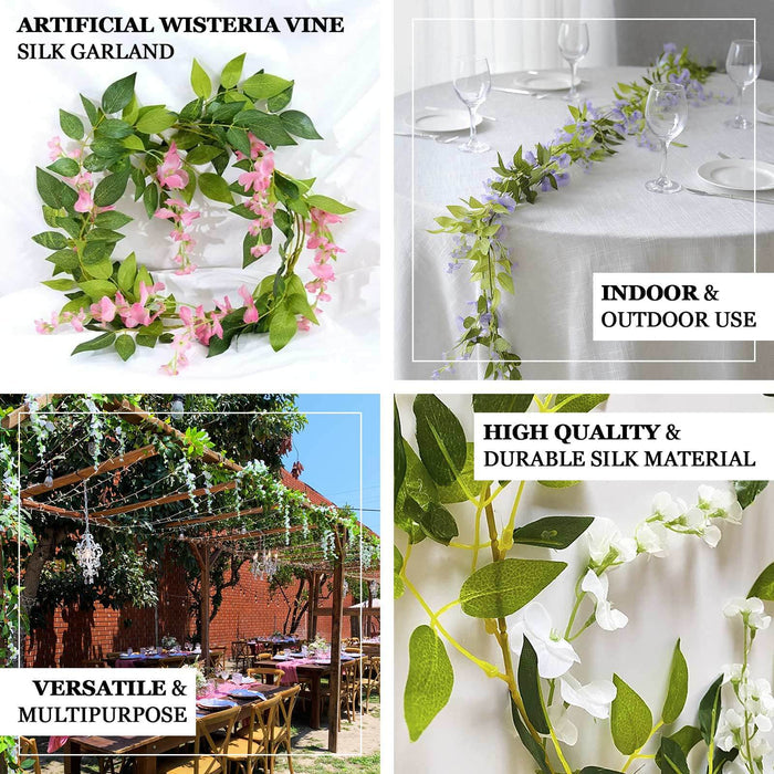 Artificial wisteria vine silk garland for indoor and outdoor use, versatile and durable.