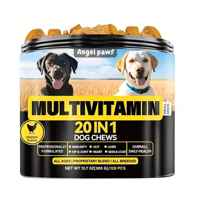 【20-in-1】Dog Multivitamin Chewable-Supplements for Hip & Joint Health, Skin & Coat-120 Chicken  Chews Happy Tails Pet Shop Store