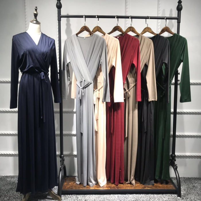 2021 New Solid Color Long Muslim Dress