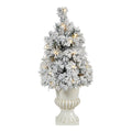 28” Flocked Artificial Christmas Tree with 30 Clear LED Lights in White Urn