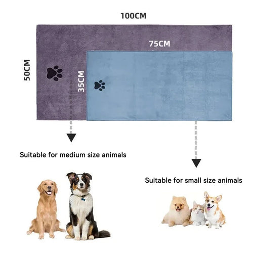 3 Size Options Microfiber Pet Bath Towel Embroidered Super Soft Absorbent Cat for Dogs Grooming Supplies Happy Tails Pet Shop Store