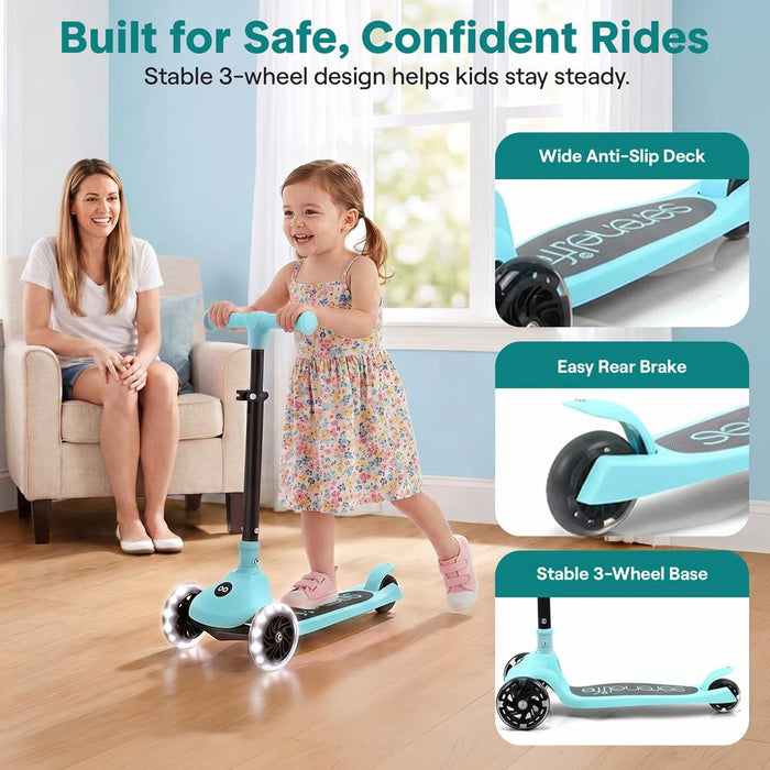 3-Wheel Kids Scooter, LED Wheels, Foldable Seat, Adjustable Handlebar, Blue