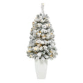 3.5' Flocked Rock Springs Spruce Artificial Christmas Tree with 50 Clear LED Lights in White Metal Planter