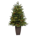 3.5’ Yukon Mountain Fir Artificial Christmas Tree with 50 Clear Lights and Pine Cones in Bronze Metal Planter