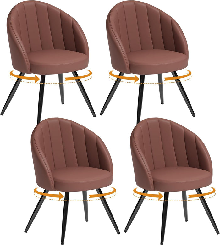 Brown Faxu Leather Chairs / Set of 4