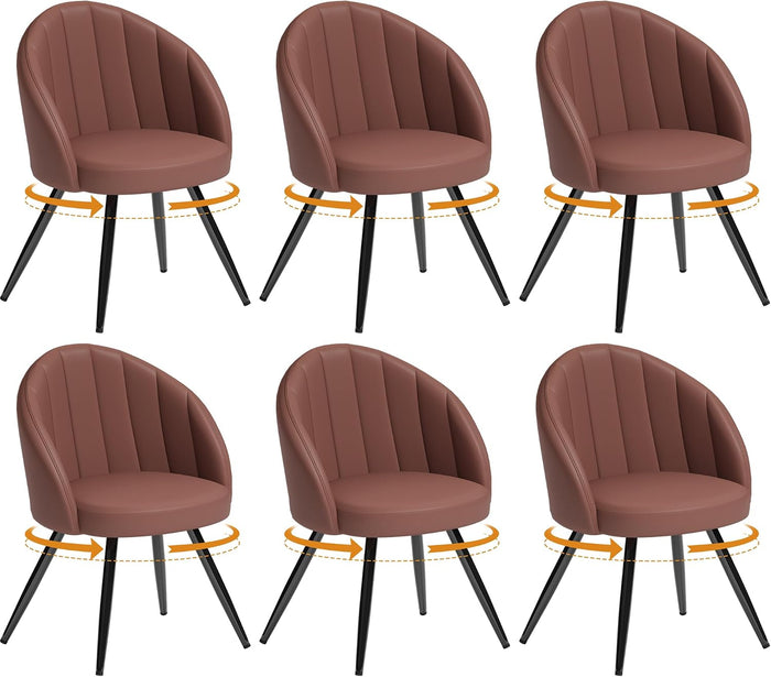 Brown Faxu Leather Chairs / Set of 6