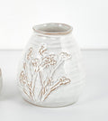 4" Ceramic Vase with Debossed Flowers, White