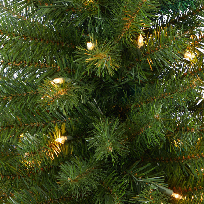 4.5’ Virginia Fir Artificial Christmas Tree with 100 Clear Lights and 223 Bendable Branches in Red Planter