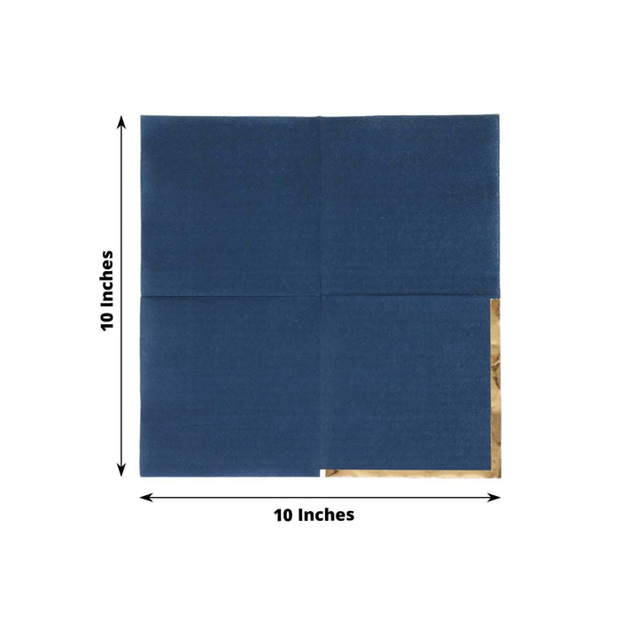 Navy blue 10x10 inch square fabric with a gold corner detail