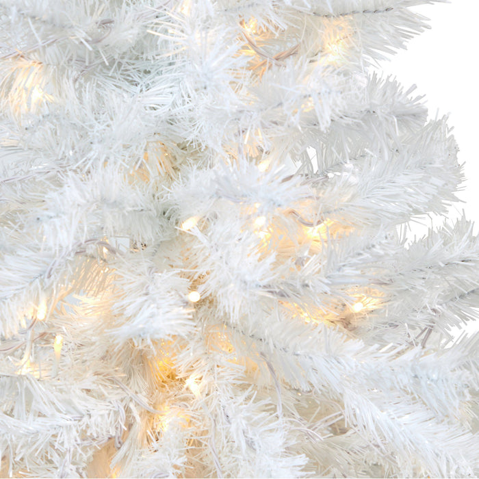 50” White Artificial Christmas Tree with 100 Clear LED Lights in Charcoal Planter