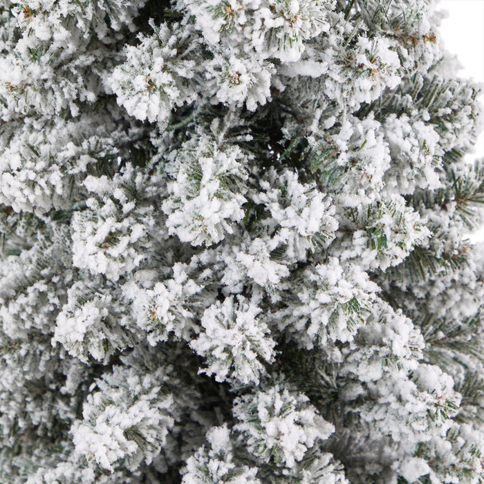 62” Flocked Pencil Artificial Christmas Tree with 200 Clear Lights and 318 Bendable Branches in Charcoal Urn
