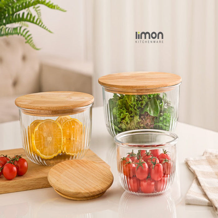 6PCS GLASS BOWL SET WITH WOODEN LID 2212