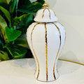 14" Ginger Jar in White and Gold | Ceramic Flower Vase with Lid – Medium Decorative Centrepiece for Living Room and Kitchen Décor (1 piece included)