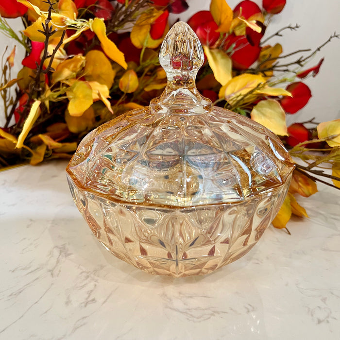 Glass Bowl Storage Crystal Jar with Lid in Gold OR Crystal Transparent Colour
