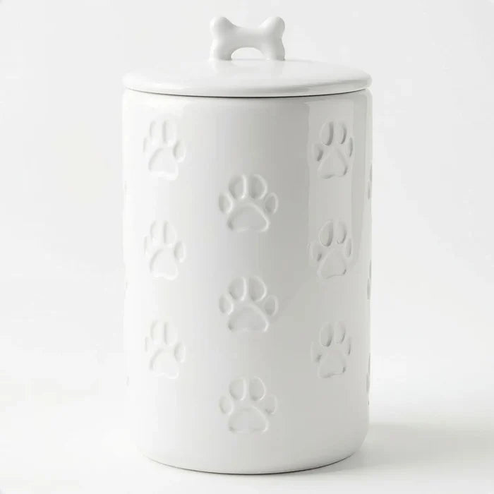 Airtight Dog Treat Jar, 5x9 Inch Ceramic Canister with Lid, 7 Cup Capacity for Kitchen Counter Happy Tails Pet Shop Store