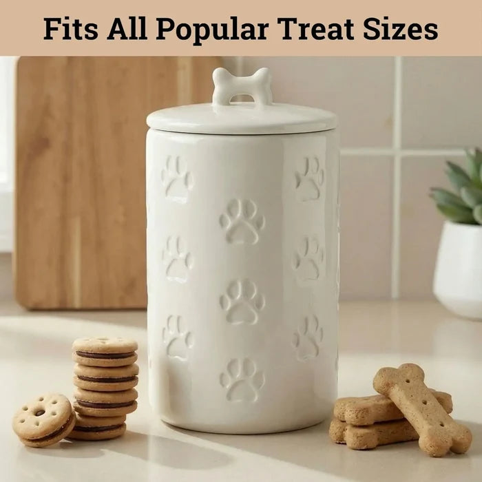 Airtight Dog Treat Jar, 5x9 Inch Ceramic Canister with Lid, 7 Cup Capacity for Kitchen Counter Happy Tails Pet Shop Store