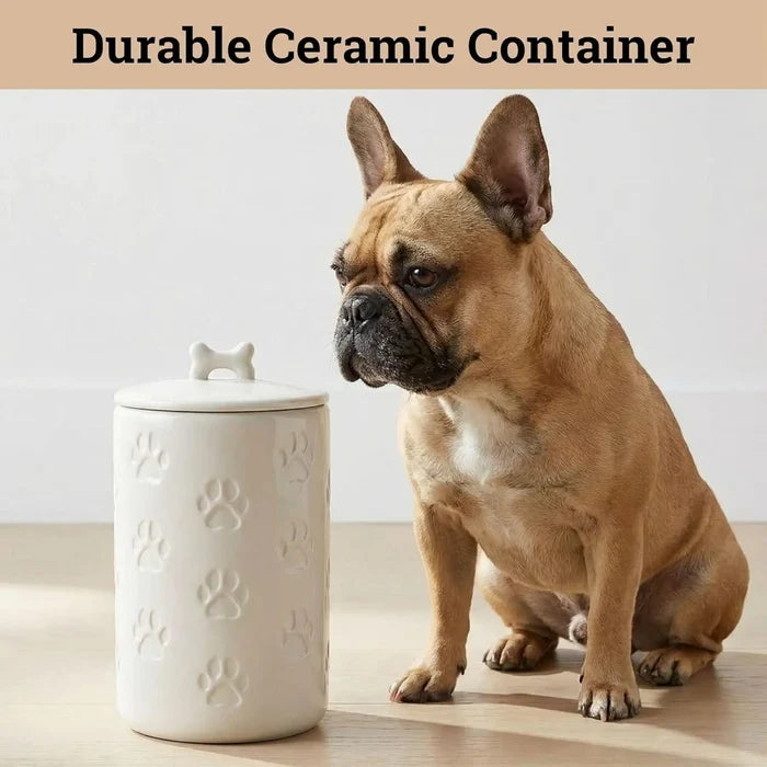 Airtight Dog Treat Jar, 5x9 Inch Ceramic Canister with Lid, 7 Cup Capacity for Kitchen Counter Happy Tails Pet Shop Store