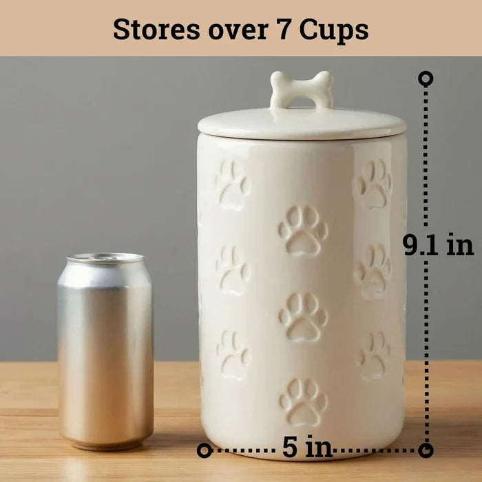 Airtight Dog Treat Jar, 5x9 Inch Ceramic Canister with Lid, 7 Cup Capacity for Kitchen Counter Happy Tails Pet Shop Store