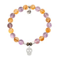 Amethyst Citrine Gemstone Bracelet with Skull CZ Sterling Silver Charm