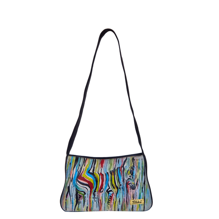 Women's zebra hand-painted leather shoulder bag for daily use and travel
