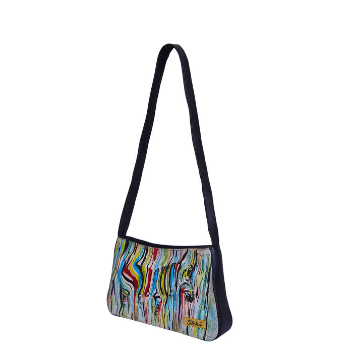 Women's zebra hand-painted leather shoulder bag for daily use and travel-half side view