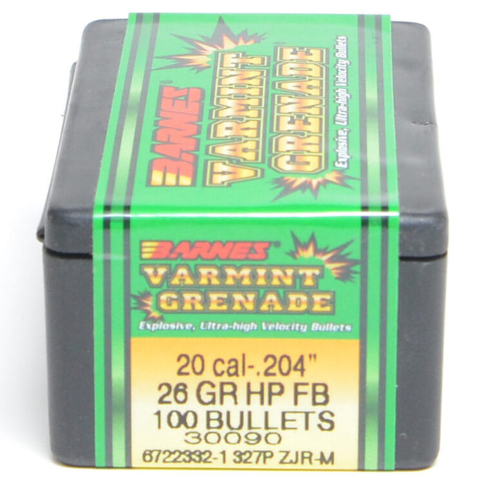 Barnes .204 Diameter 26 Grain Hollow Point Flat Base Varmint Grenade Bullets
