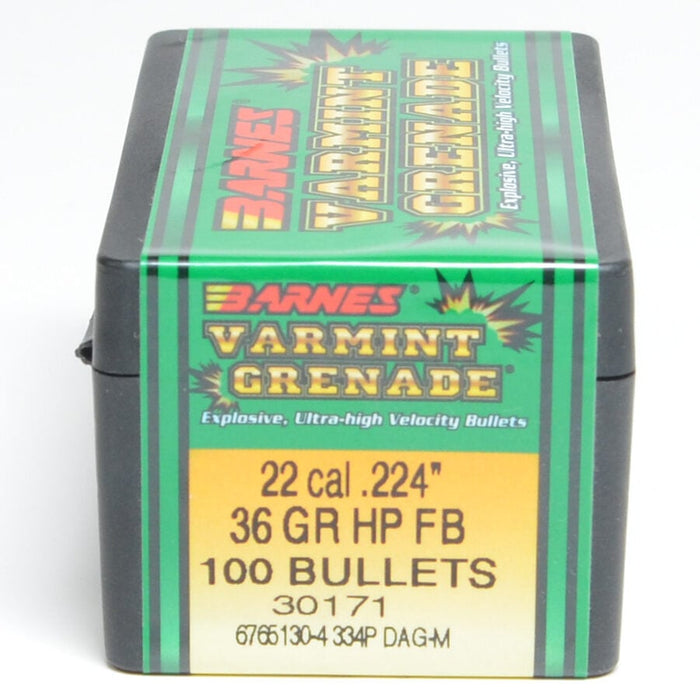 Barnes .224 Diameter 36 Grain Hollow Point Flat Base Varmint Grenade Bullets