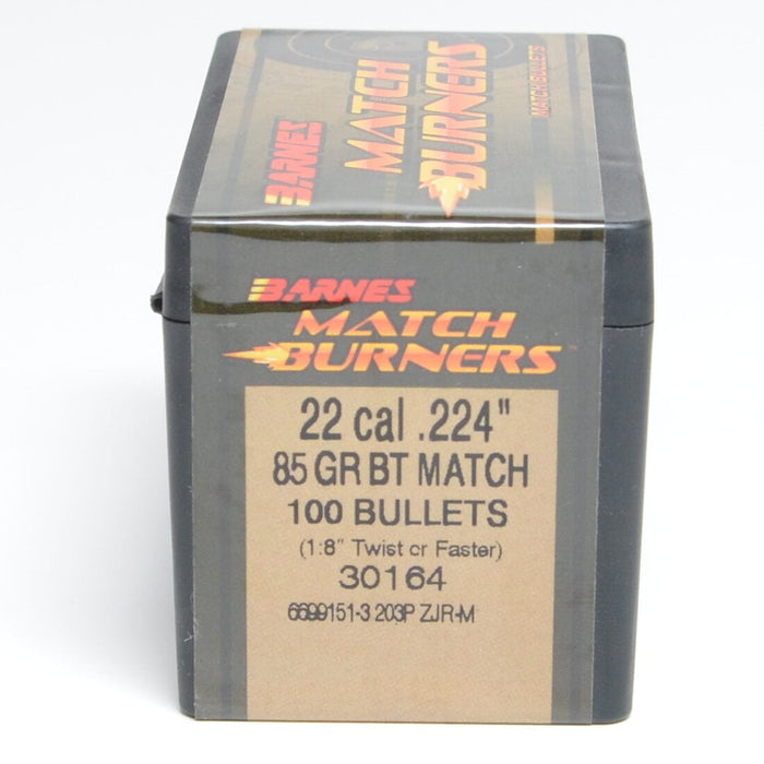 Barnes .224 Diameter 85 Grain Boat Tail Hollow Point Match Burner 100 Count Bullets