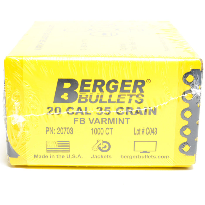 Berger .204 Diameter 35 Grain Flat Base Hollow Point Varmint 100 Count Bullets