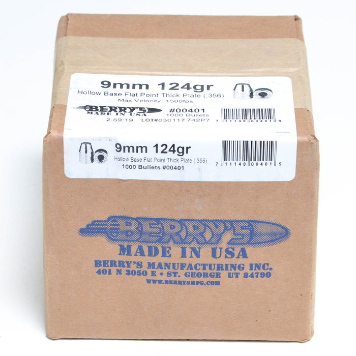 Berry's .356 Diameter 124 Grain Hollow Base Flat Point 1000 Count Bullets