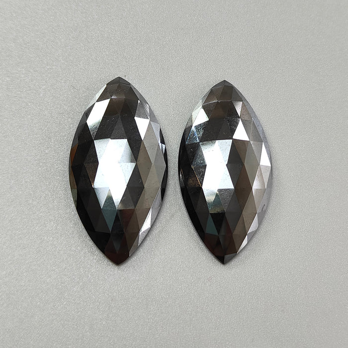 Black Hematite Gemstone Rose Cut Slices: 77.00cts Natural Untreated Unheated Hematite Marquise 48*19mm Pair