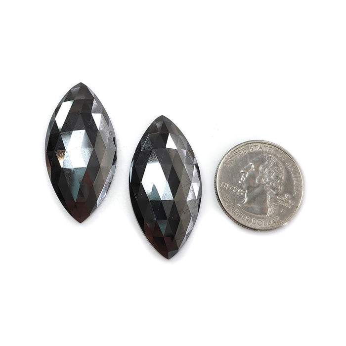 Black Hematite Gemstone Rose Cut Slices: 77.00cts Natural Untreated Unheated Hematite Marquise 48*19mm Pair