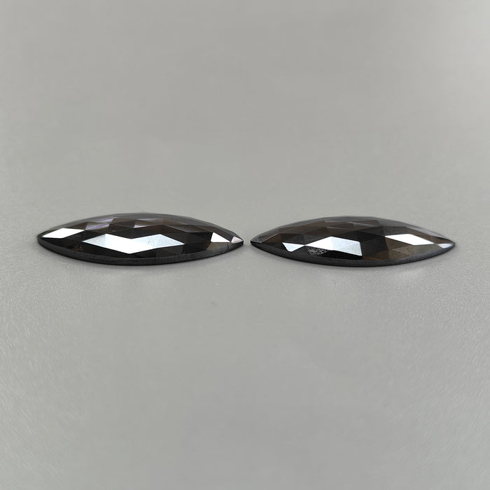 Black Hematite Gemstone Rose Cut Slices: 77.00cts Natural Untreated Unheated Hematite Marquise 48*19mm Pair