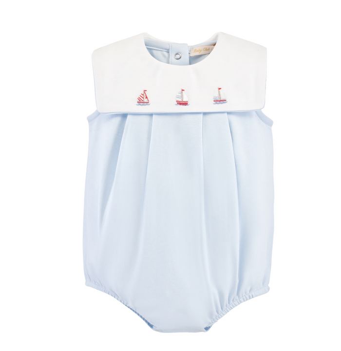 Blue bubble with sailboat embroidery