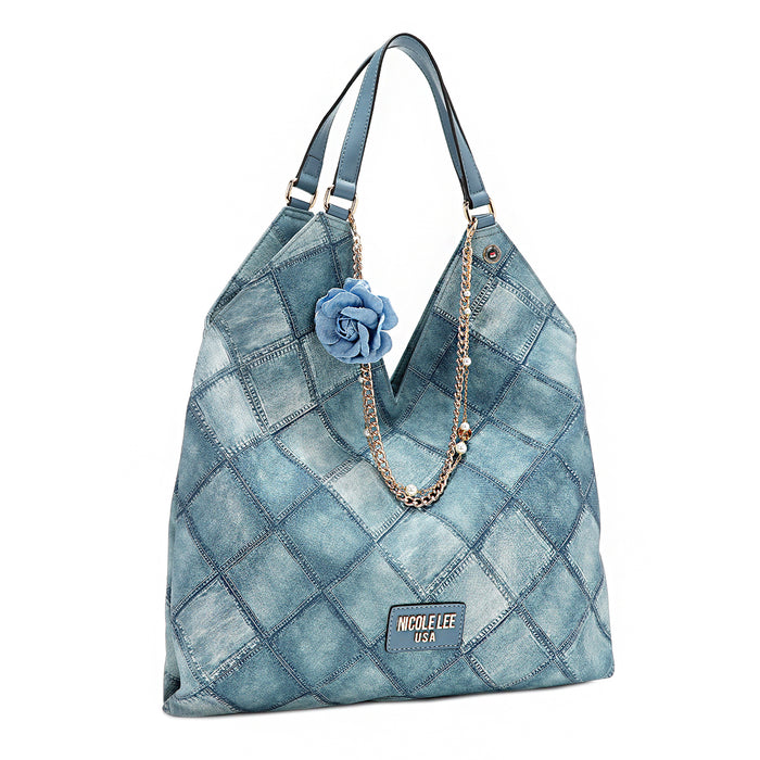 BLUE FLOWER LARGE SHOULDER BAG