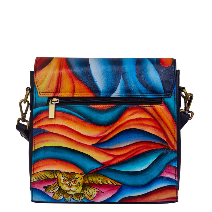 Women's hand-painted multicolour leather crossbody bag for everyday carry-back view