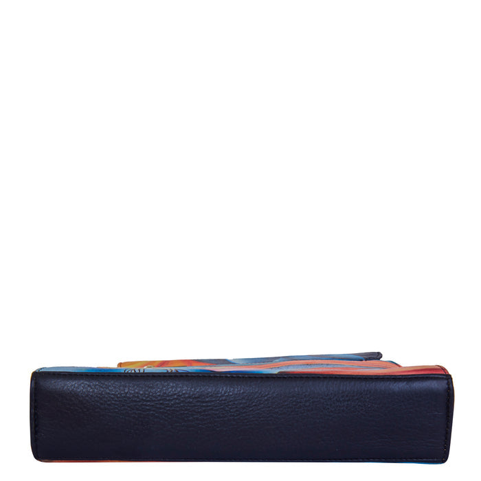 Women's hand-painted multicolour leather crossbody bag for everyday carry-bottom view