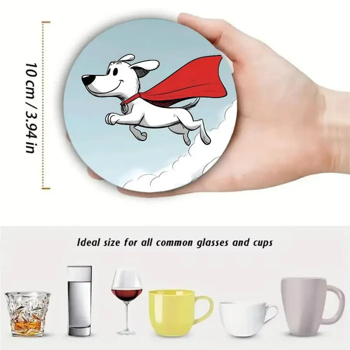Cartoon Funny Colorful Dog Wooden Coaster  Suitable For Restaurants And Coffee Shops Easy To Wash And Clean Happy Tails Pet Shop Store