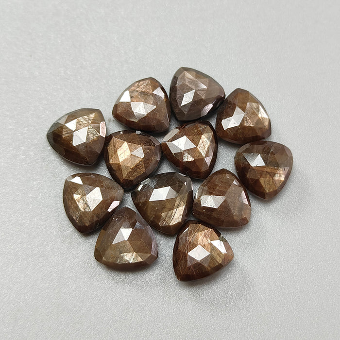 Chocolate Sapphire Gemstone Checker Cut: 56.50cts Natural Untreated Golden Brown Sapphire Briolette Triangle Shape 10mm 12pcs Lot
