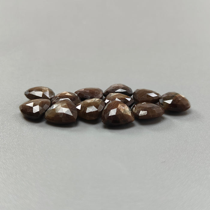 Chocolate Sapphire Gemstone Checker Cut: 56.50cts Natural Untreated Golden Brown Sapphire Briolette Triangle Shape 10mm 12pcs Lot