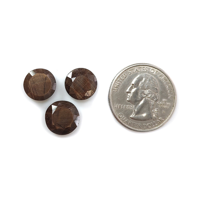 Chocolate Sapphire Gemstone Faceted Cut: 21.30cts Natural Untreated Golden Brown Sapphire Both side Faceted Round Shape 11mm 3pcs Set