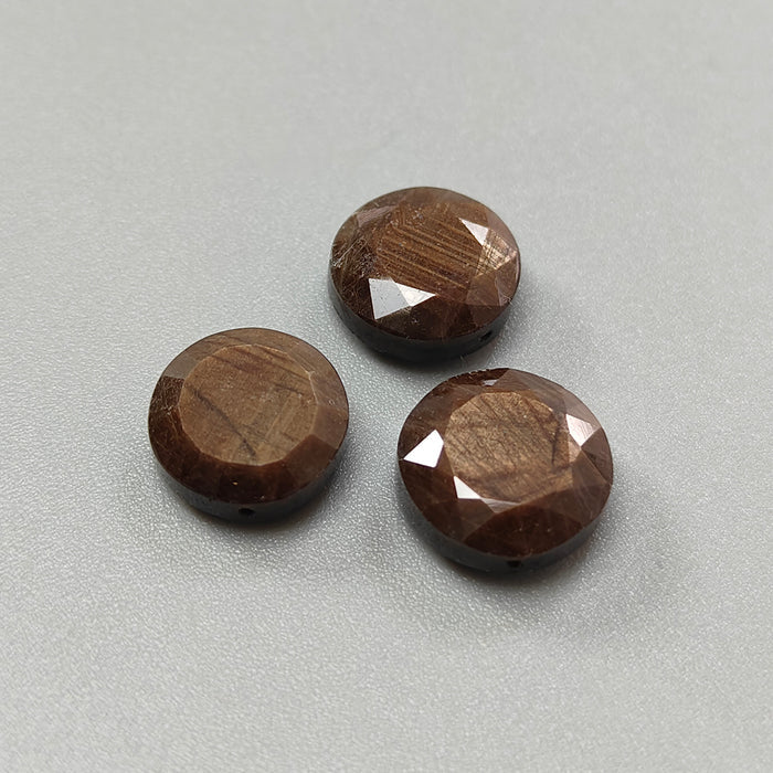 Chocolate Sapphire Gemstone Faceted Cut: 21.30cts Natural Untreated Golden Brown Sapphire Both side Faceted Round Shape 11mm 3pcs Set