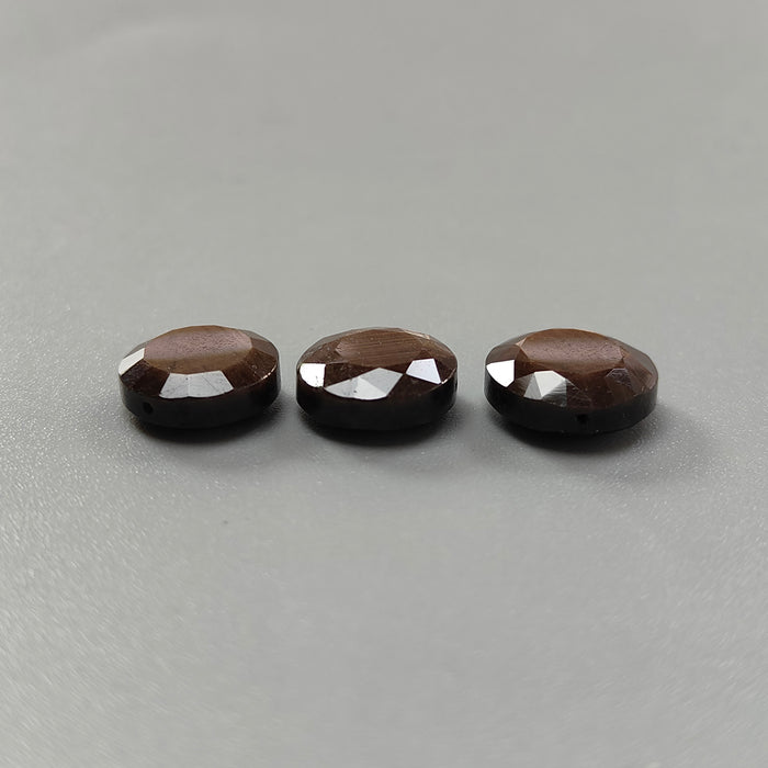 Chocolate Sapphire Gemstone Faceted Cut: 21.30cts Natural Untreated Golden Brown Sapphire Both side Faceted Round Shape 11mm 3pcs Set